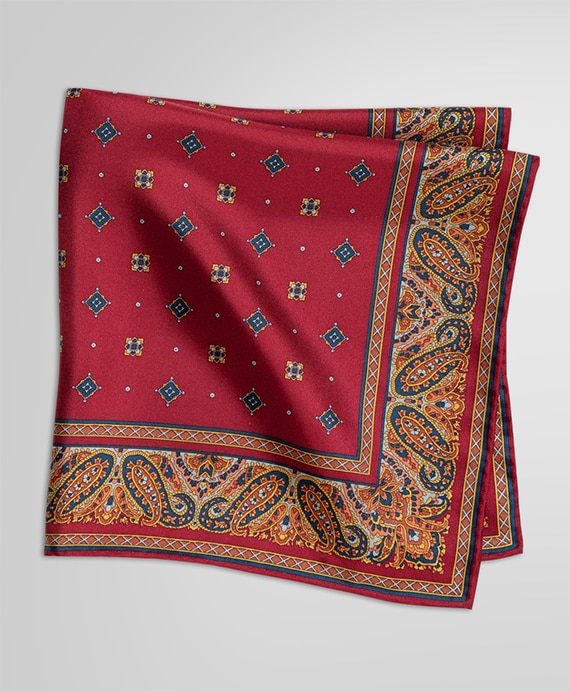 シルクツイル　スクエアメダリオンプリント　ポケットスクエア