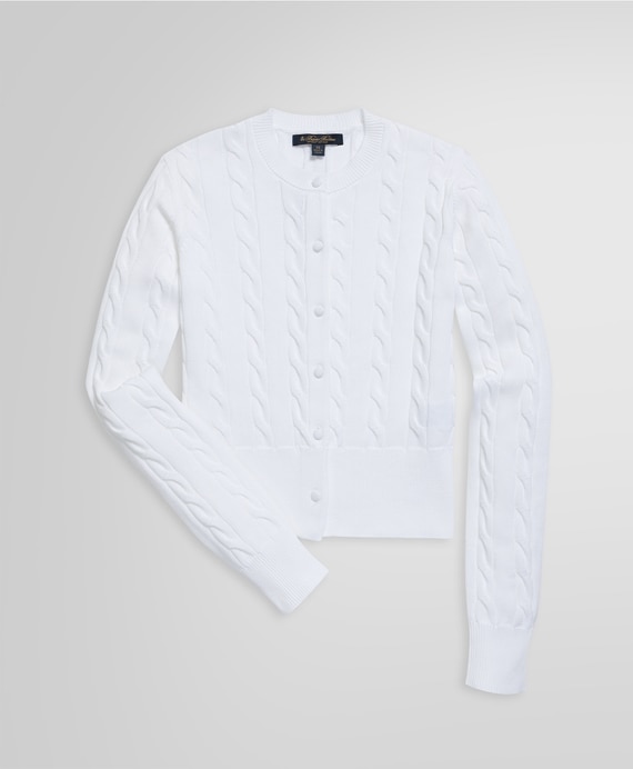 スーピマコットン　ケーブル　クロップド　クルーネックカーディガン