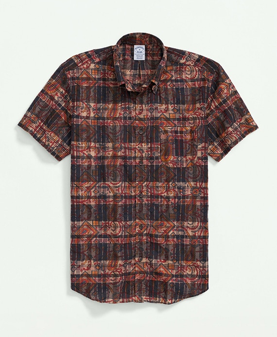 インディアコットン　オーバープリントマドラス　ショートスリーブ　スポーツシャツ　Regular Fit