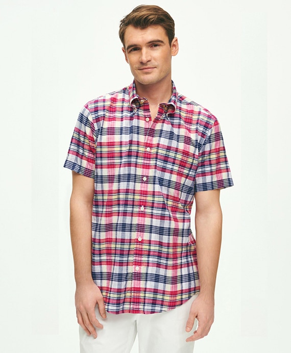 インディアコットン　マドラスチェック　ショートスリーブ　スポーツシャツ　Regular Fit