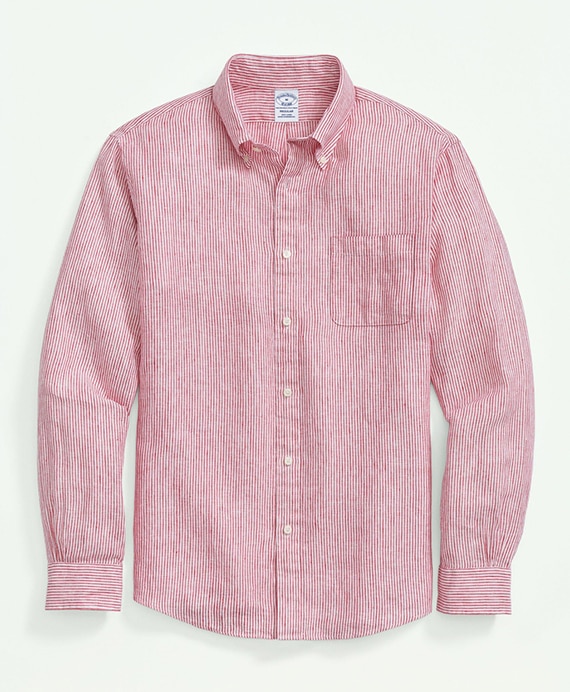 Irish Linen Striped Sport Shirt MG04268: Red 100207854 Irish Linen Striped Sport Shirt MG04268: Red 100207854