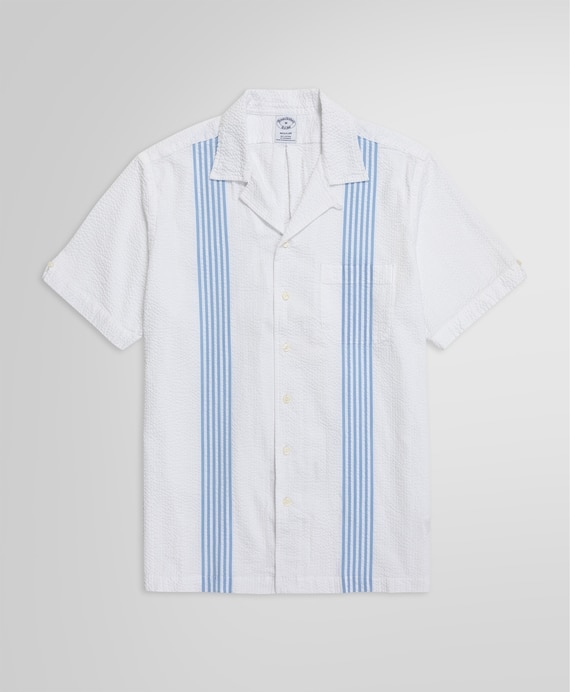 ストレッチコットン　シアサッカー　フロントストライプ　ショートスリーブ　キャンプシャツ　Regular Fit