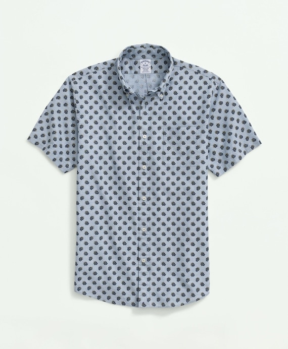 リネン/コットン　フローラルプリント　ショートスリーブ　スポーツシャツ　Regular Fit