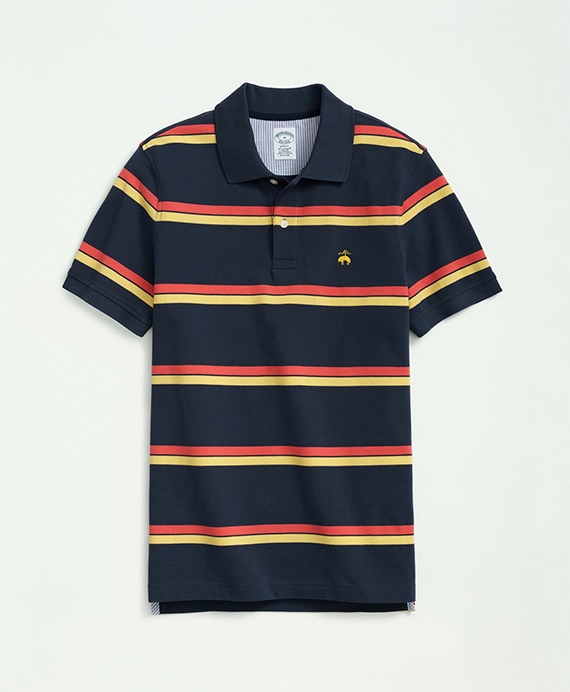 スーピマコットン　ストレッチピケ　マルチストライプ　ポロシャツ　Slim Fit