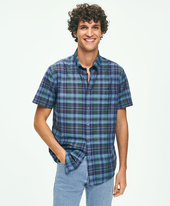 インディアコットン　マドラスチェック　ショートスリーブ　スポーツシャツ　Regular Fit