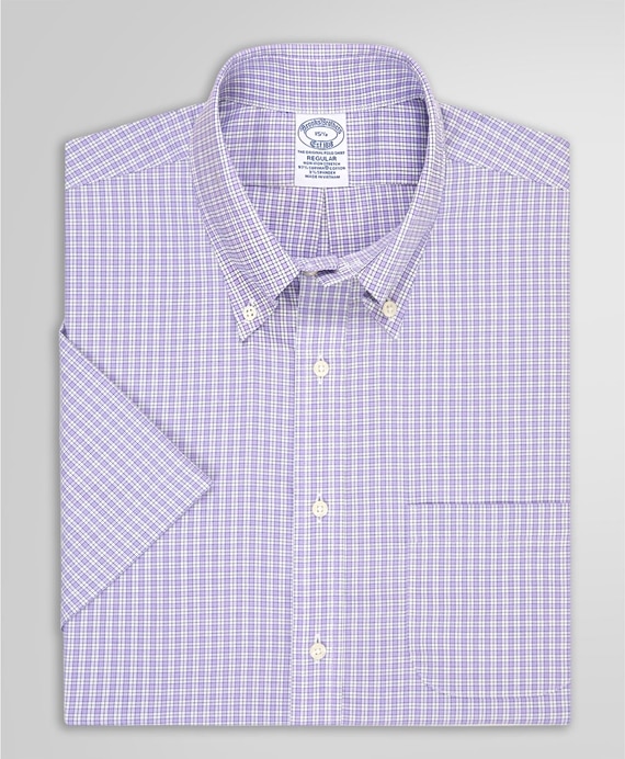ノンアイロン　スーピマコットンストレッチ　ミニチェック　ショートスリーブ　ドレスシャツ　Regular Fit