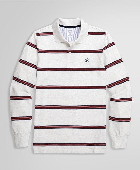 スーピマコットン　ストレッチピケ　GFロゴ　マルチストライプ　ロングスリーブポロシャツ　Slim Fit