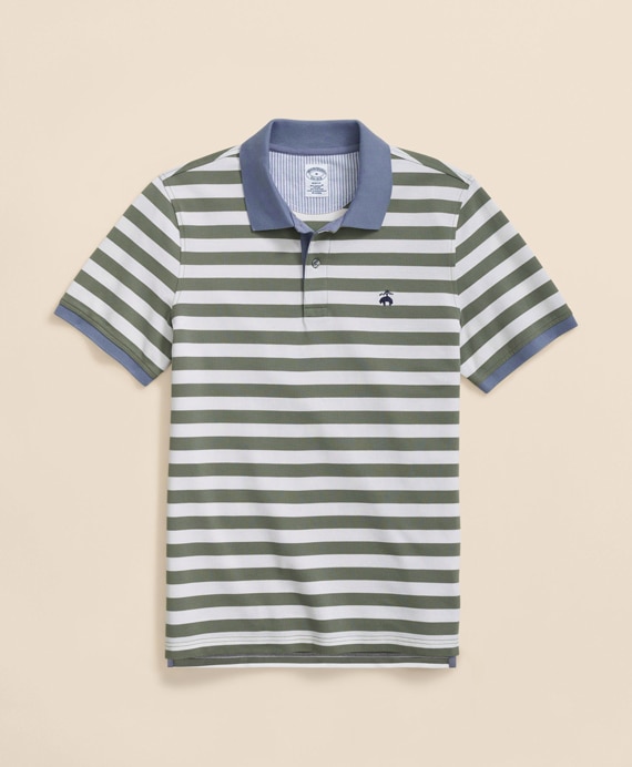 スーピマコットンストレッチピケ　GFロゴ　マリナーストライプ　ポロシャツ　Slim Fit