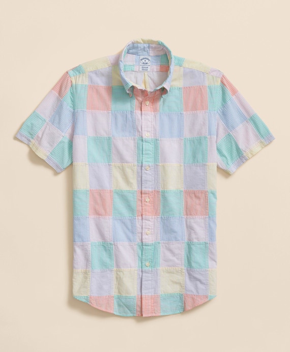 コットン　マドラスパッチワーク　キャンディストライプ　スポーツシャツ　Regular Fit