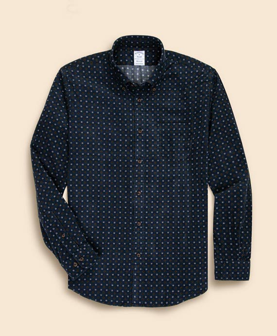 コットン　21-Waleコーデュロイ　フーラードプリント　スポーツシャツ　Regular Fit