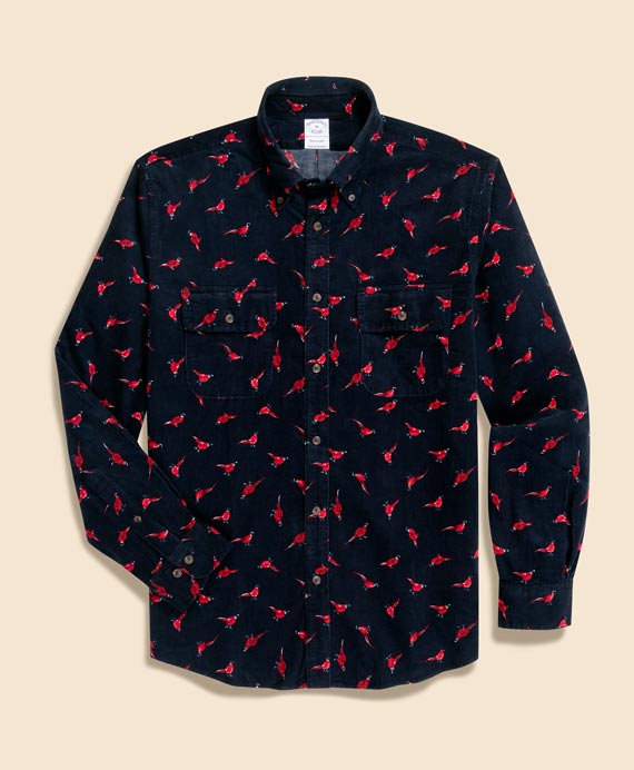 コットン　21-Waleコーデュロイ　フェザントプリント　スポーツシャツ　Regular Fit