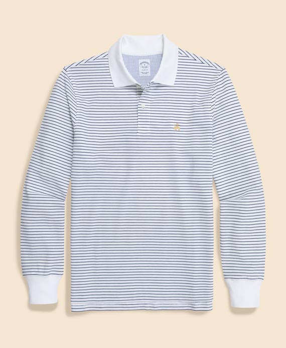 スーピマコットンストレッチ　GFロゴ　シンストライプ　ロングスリーブポロシャツ　Slim Fit