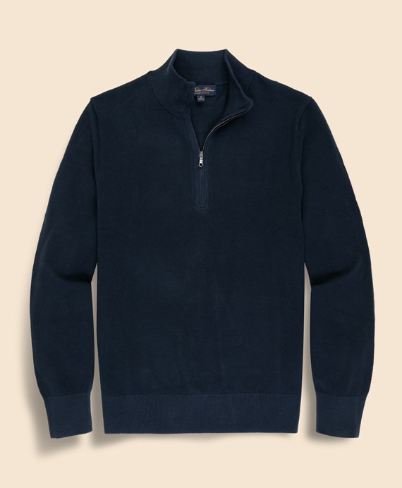 スーピマコットン　ピケ　ハーフジップ　モックネックプルオーバー