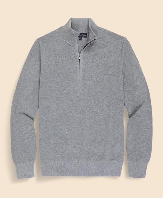 スーピマコットン　ピケ　ハーフジップ　モックネックプルオーバー