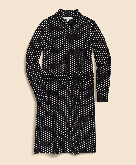 ビスコースクレープ　ドットプリント　ベルテッド　シャツドレス