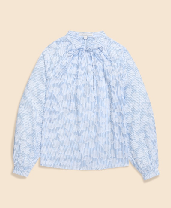 コットン　ジャカード　スタンドカラー　ブラウス