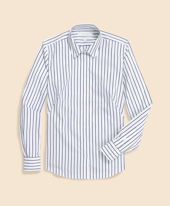 ノンアイロン　ストレッチコットン　ストライプシャツ　Fitted Fit