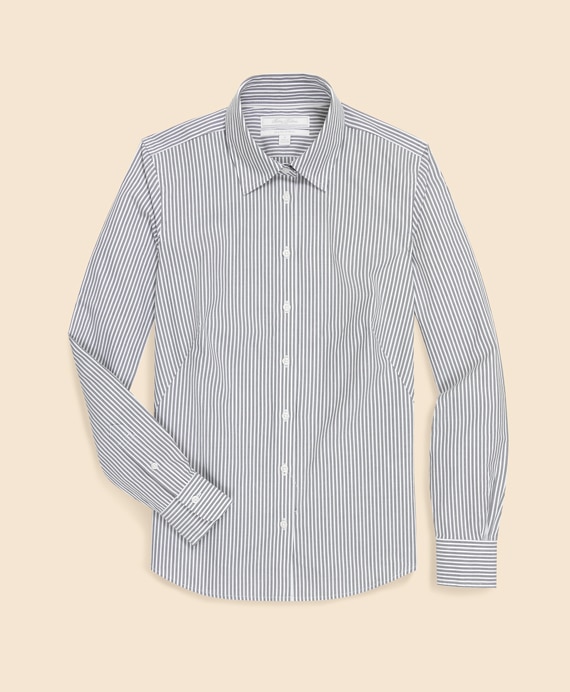 ノンアイロン　ストレッチコットン　ドビー　ストライプシャツ　Fitted Fit