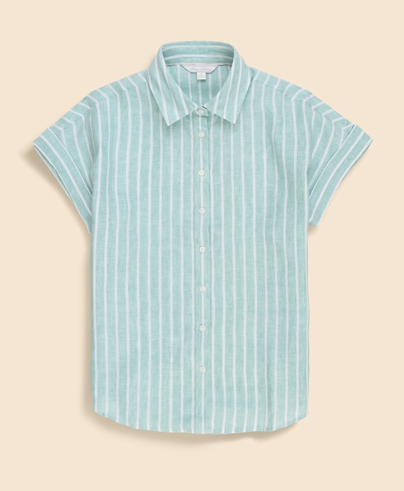 リネン　ストライプ　リラックスフィット　フレンチスリーブ　シャツ