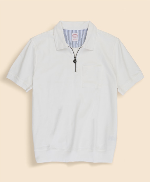 スウェードコットン　ハーフジップ　ポロシャツ