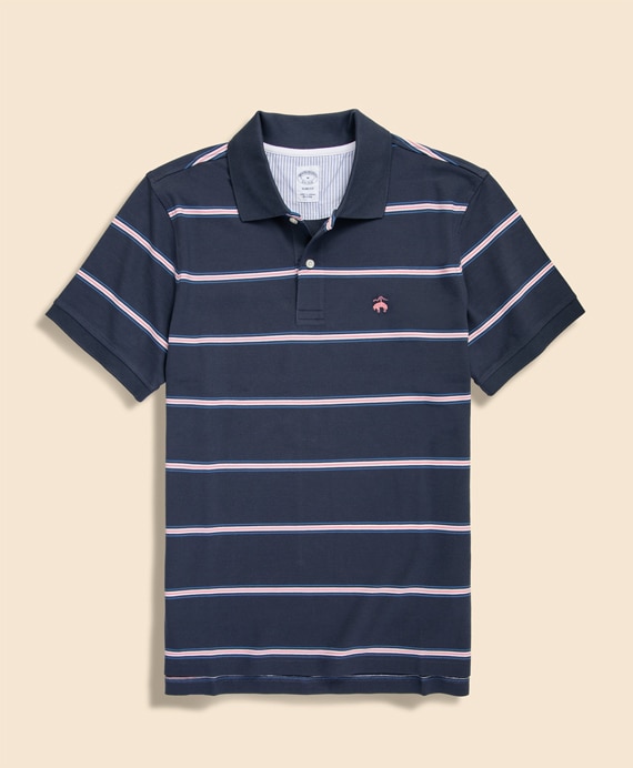 コットン　ストレッチピケ　GFロゴ　マルチストライプ　ポロシャツ　Slim Fit