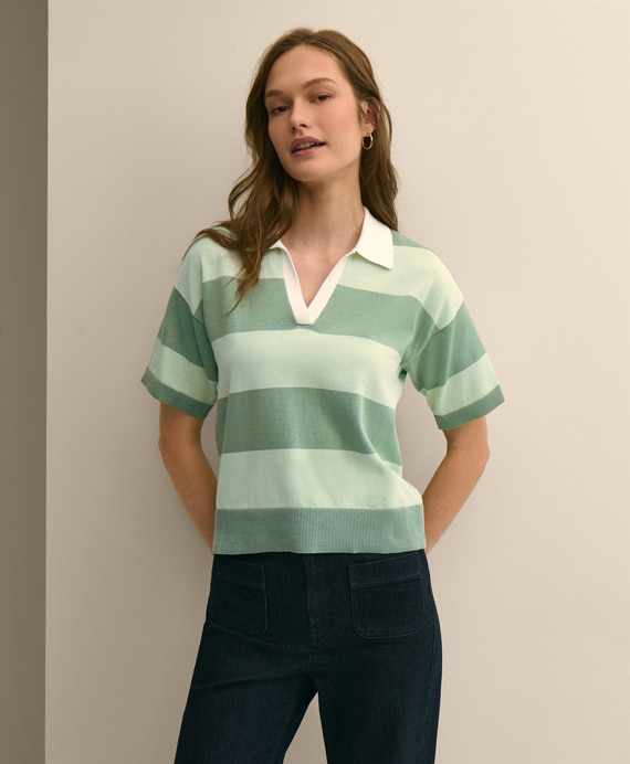 スーピマコットン　ラグビーストライプ　ショートスリーブ　ポロセーター