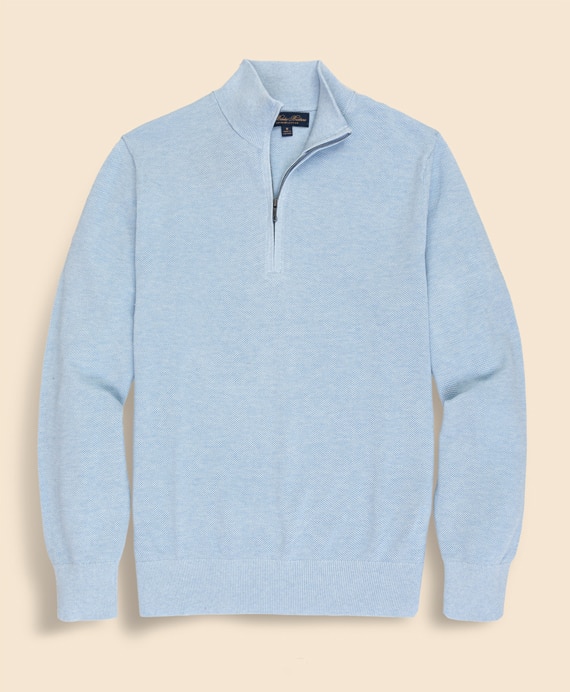 スーピマコットン　ピケ　ハーフジップ　モックネックプルオーバー