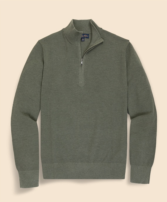 スーピマコットン　ピケ　ハーフジップ　モックネックプルオーバー