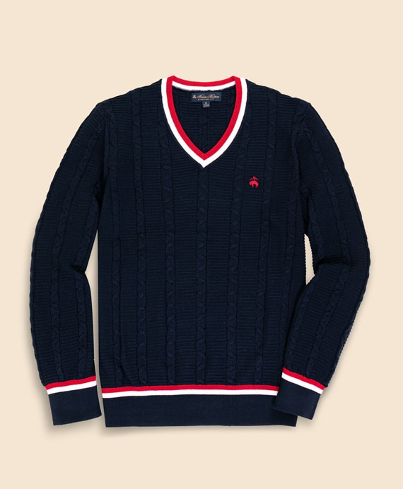 コットン　GFロゴ　ライトウエイト　Vネック　テニスセーター