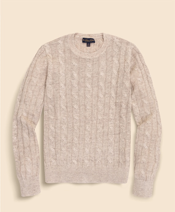 リネン　ケーブル　クルーネックセーター