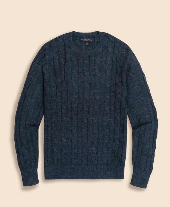 リネン　ケーブル　クルーネックセーター