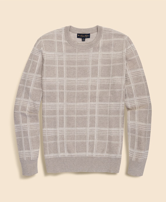 スーピマコットン　テキスチャードプレイド　クルーネックセーター