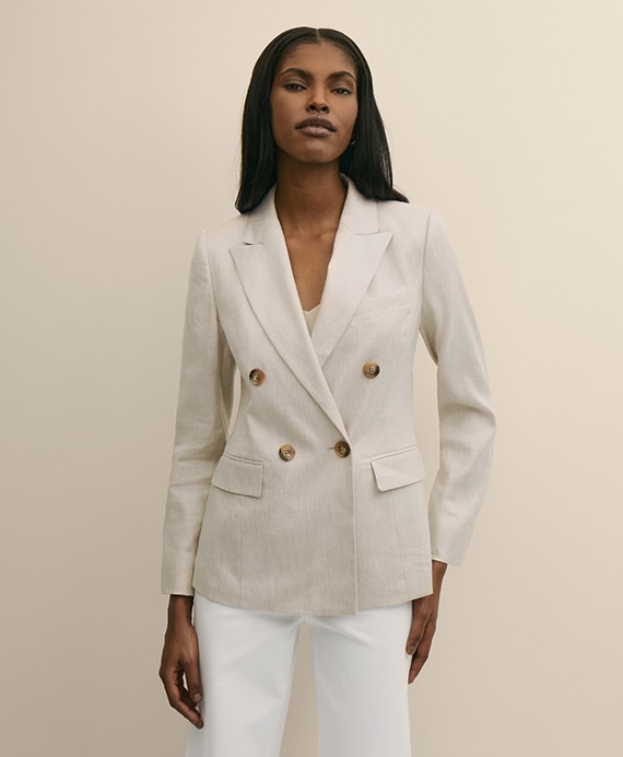 リネンブレンド　ダブル４ボタン　ピークトラペル　ジャケット