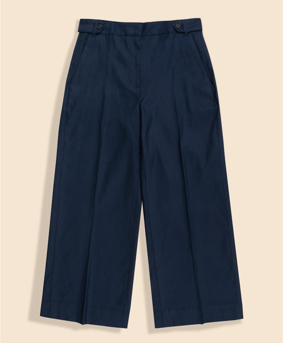 リネンブレンド　サイドタブ　ワイドレッグ　クロップドパンツ