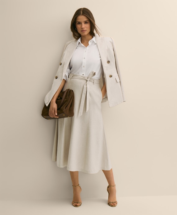 リネンブレンド　ベルテッド　Aラインロングスカート