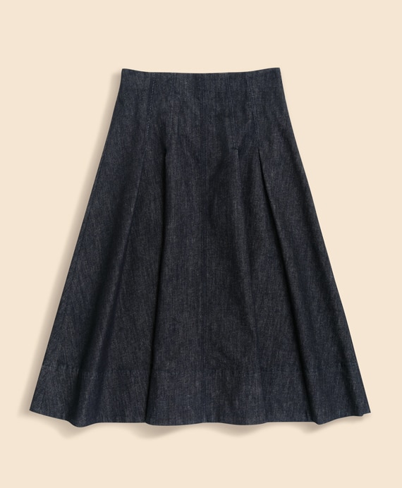 ストレッチコットンデニム　ミディ　フレアスカート