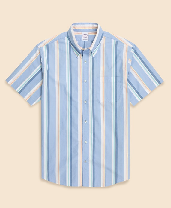 コットンポプリン　ストライプ　ショートスリーブ　フライデーシャツ