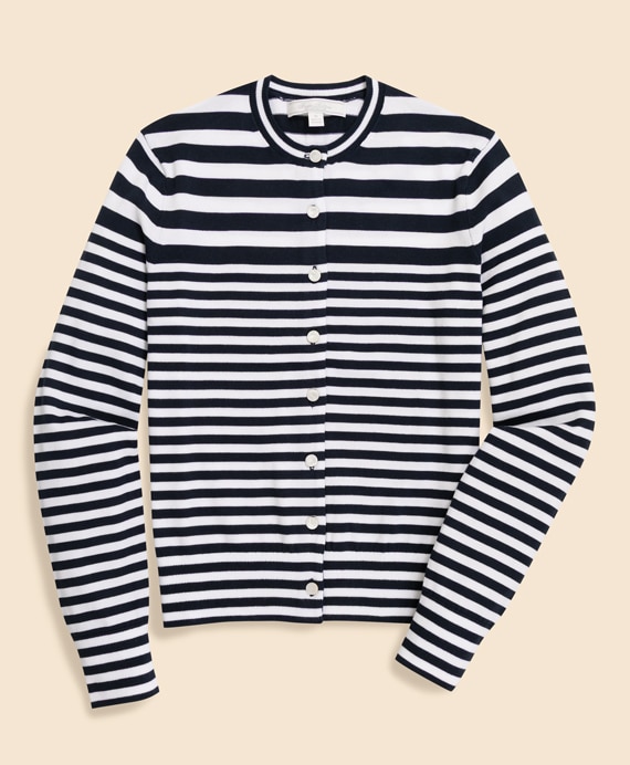 スーピマコットン　ストライプ　クルーネック　カーディガン