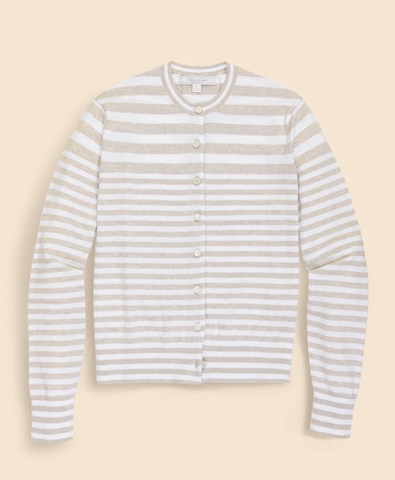 スーピマコットン　ストライプ　クルーネック　カーディガン