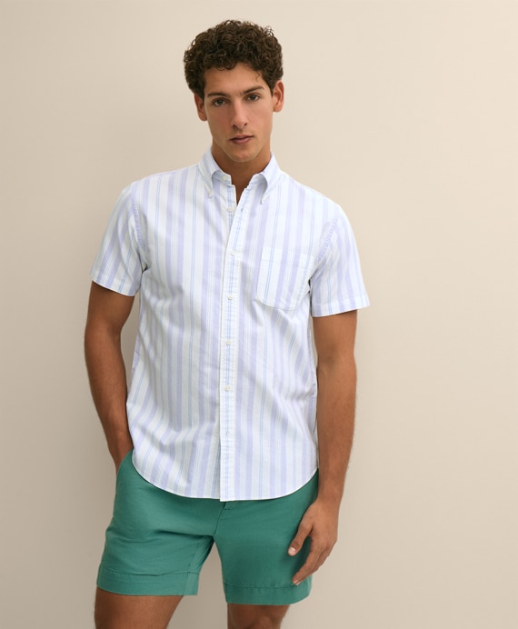 コットン　オックスフォード　ストライプ　ショートスリーブ　フライデーシャツ