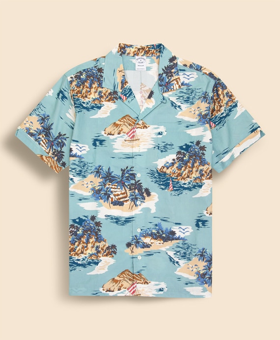 コットン　アイランドプリント　キャンプシャツ　Regular Fit