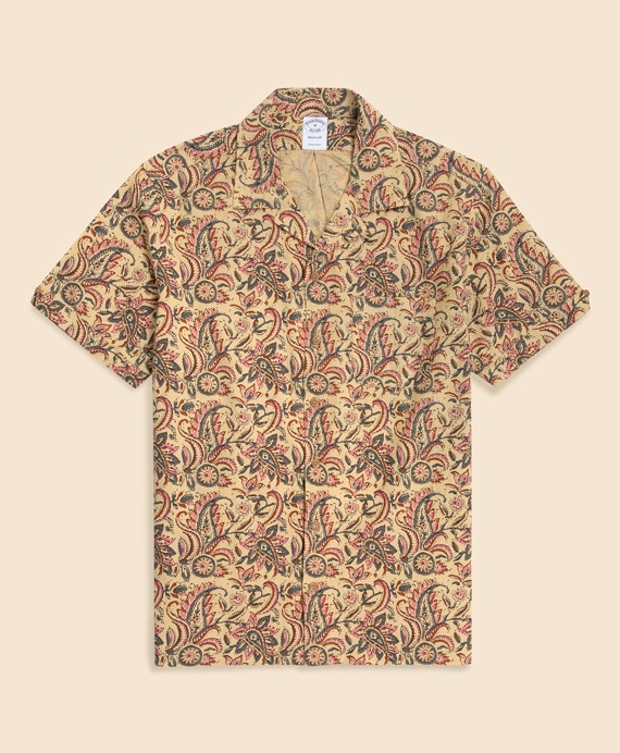 コットン　ブロックプリントパターン　ペイズリー　キャンプシャツ　Regular Fit