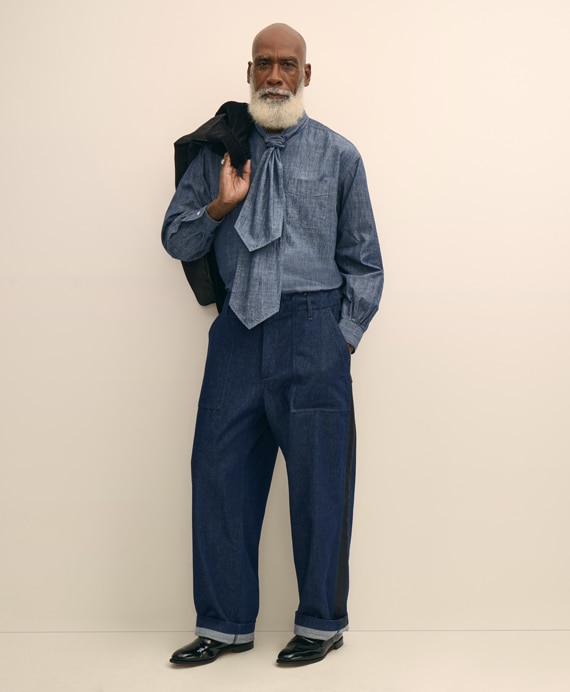 Brooks Brothers × ENGINEERED GARMENTS　デニム　サイドストライプ　ワイドファティーグパンツ