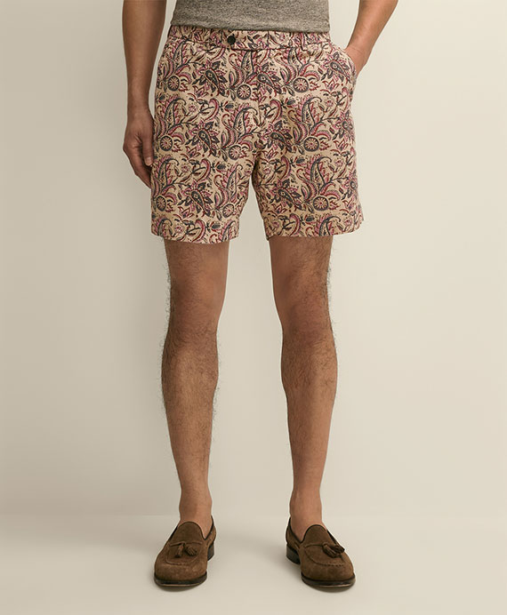 コットン　ブロックプリントパターン　ペイズリー　7inショーツ
