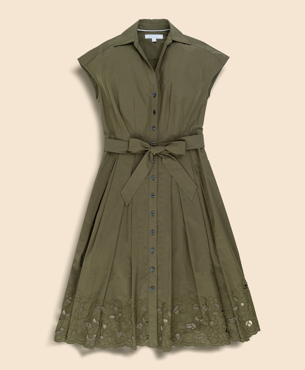 コットンサテン　アイレット　スパゴカラー　シャツドレス