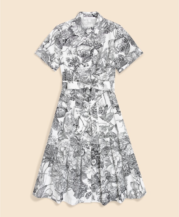 コットン／リヨセル　フローラルプリント　ショートスリーブシャツドレス