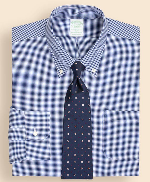 ノンアイロン　ストレッチピンポイントオックスフォード　ギンガムチェック　ドレスシャツ　Slim Fit