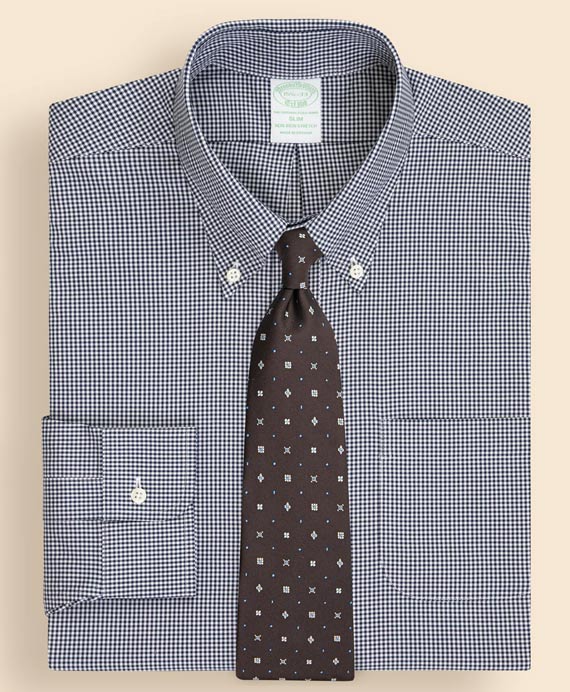 ノンアイロン　ストレッチピンポイントオックスフォード　ギンガムチェック　ドレスシャツ　Slim Fit