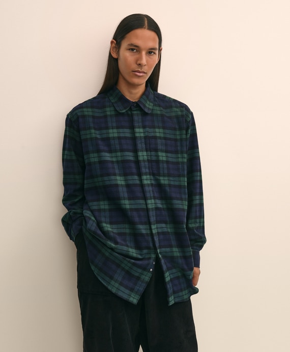 Brooks Brothers × ENGINEERED GARMENTS　コットンフランネル　オーバーサイズ　ブラックウォッチ　ラウンドピンホールカラーシャツ