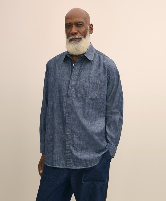 Brooks Brothers × ENGINEERED GARMENTS　シャンブレー　オーバーサイズ　ラウンドピンホールカラーシャツ